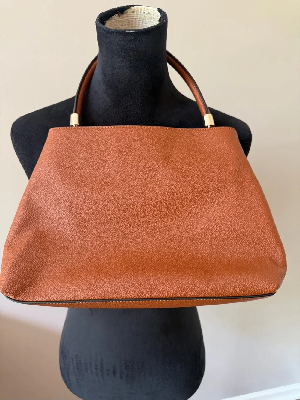LC Lauren Conrad Structured Small Tote Handbag in Cognac with Gold Chain Detail